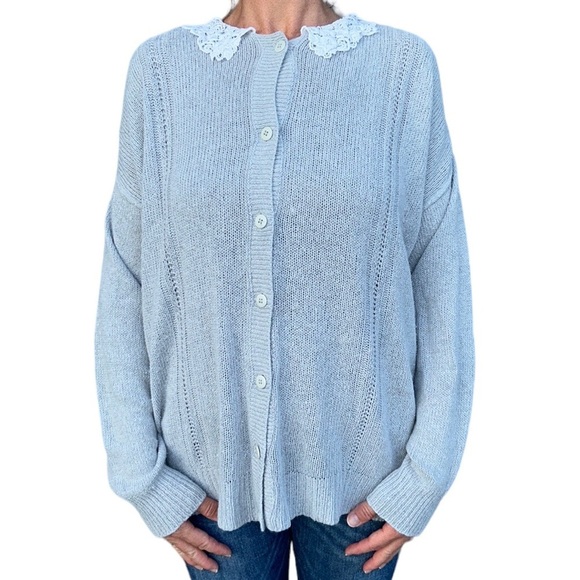 Vintage WESTERN CONNECTION | Silk Angora blend Cardigan size L Gray/White - Picture 5 of 13